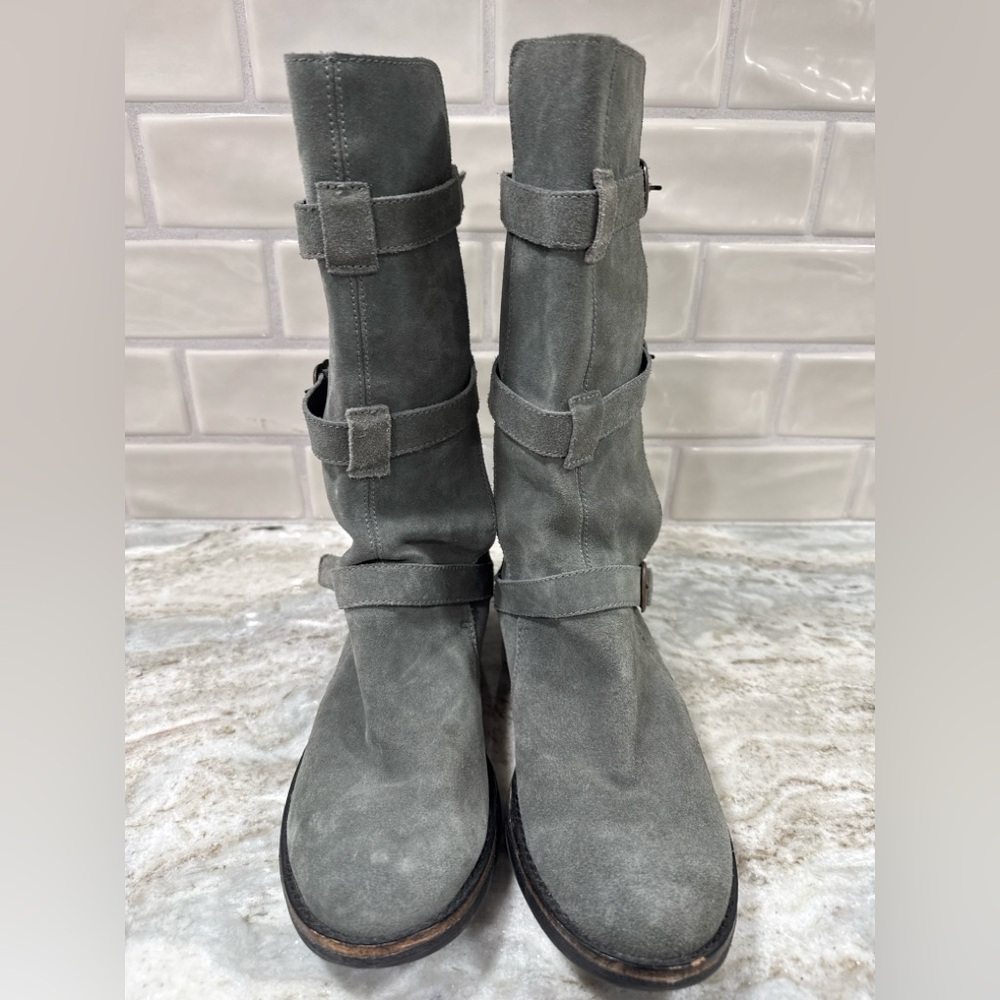 FarylRobin Gray Suede Harness Boots – Women’s 10 – Moto / Engineer Style